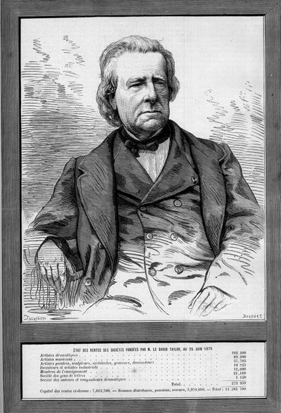Porträt von Baron Taylor (Isidore Justin Séverin Taylor, genannt) (1789-1879), französischer Dramatiker und Philanthrop. Gravur in „Le Monde Illustré“ Nr. 1172 vom 13. September 1879 von French School