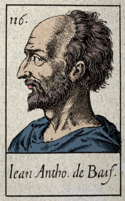 Porträt von Jean Antoine de Baif (1532-1589), französischer Dichter der Plejade-Bewegung. Gravur des 19. Jahrhunderts von French School
