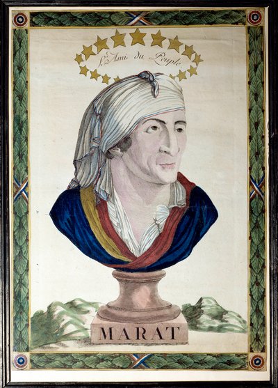 Porträt von Jean Paul Marat, französischer Arzt, Journalist und Politiker (1743-1793), der Freund des Volkes. Radierung mit starkem Wasser und Meißel aus dem 18. Jahrhundert. Paris, Musée Carnavalet. von French School