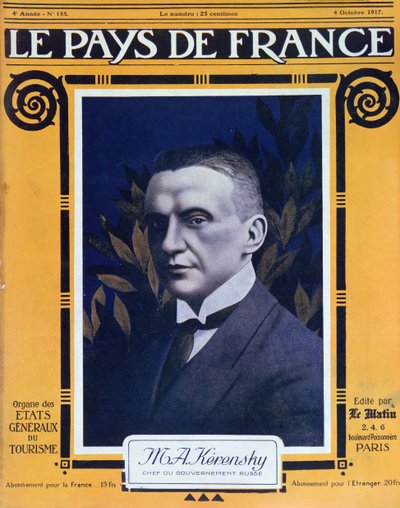 Porträt von Kerensky, Titelbild der französischen Zeitschrift Le Pays de France, 4. Oktober 1917 von French School