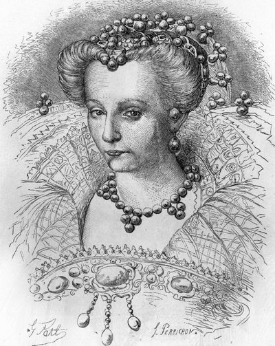 Porträt von Louise de Lorraine (1553-1601), Ehefrau von Heinrich III. In „Histoire Populaire de la France“, ca. 1885. Gravur von French School