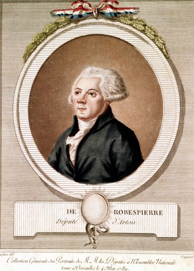 Porträt von Robespierre (Gravur) - Porträt von Maximilien Robespierre im Medaillon in der Serie der Porträts der Abgeordneten bei der Nationalversammlung in Versailles am 4. Mai 1789 von French School