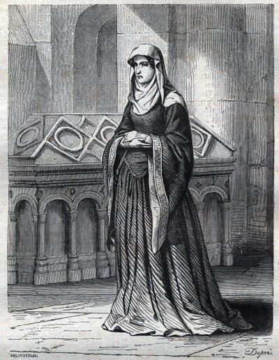 Porträt der Benediktinerin, die die Geliebte und Schwester von Papst Gregor XII. und die Mutter von Eugen IV. (Gabriele Condulmer 1383-1447) gewesen sein soll. Gravur in „Geschichte der Päpste (...) Verbrechen der Königinnen, Könige und Kaiser durch die Ja von French School