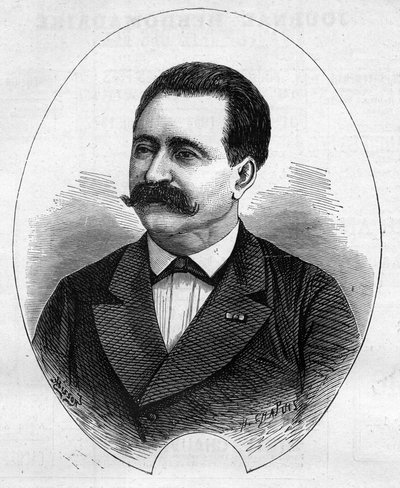 Porträt des „Doktor Nicolay“ (Faure Nicolay, französischer Magier?). Gravur in „Le Monde Illustré“ Nr. 1052 vom 9. Juni 1877 von French School