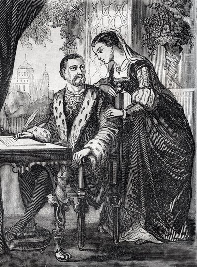 Porträt des Königs von Frankreich Henri II (1519-1559) und Diane de Poitiers (1499-1566) - Gravur von French School