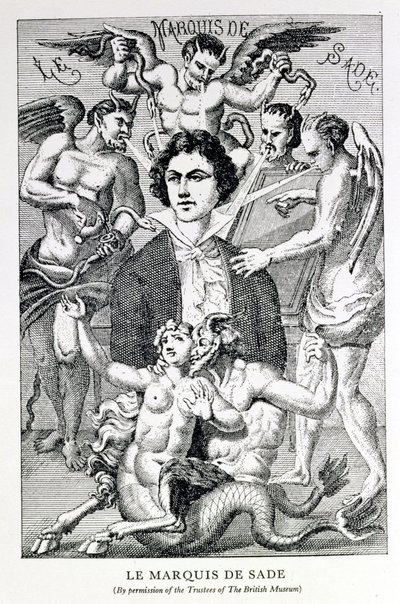 Porträt des Marquis de Sade, umgeben von Teufeln von French School