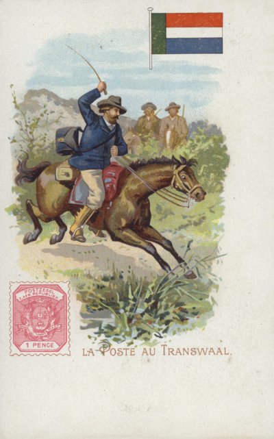 Postkarte, die einen Postboten zu Pferd im Transvaal darstellt von French School