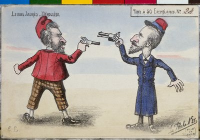 Postkarte Das Duell zwischen Paul Déroulède und Jean Jaurès, Dezember 1904 von French School