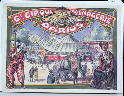 Plakat, das den Grand Cirque Menagerie Darius, 1924 bewirbt von French School