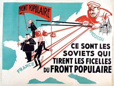 Plakat mit Edouard Herriot, Leon Blum als Marionetten Moskaus, ca. 1936 von French School