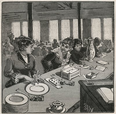 Töpferei: Malwerkstatt auf Porzellan im 19. Jahrhundert in Frankreich. Gravur von 1880 in 