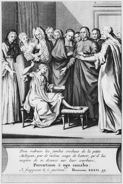 Praxis der Hilfeleistung und wundersame Heilung von Aubigan, Illustration aus La verite des miracles de M. de Paris... von Louis Basile Carré de Montgeron, 1737 von French School