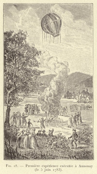 Erstes Experiment durchgeführt in Annonay (5. Juni 1783) (Gravur) von French School