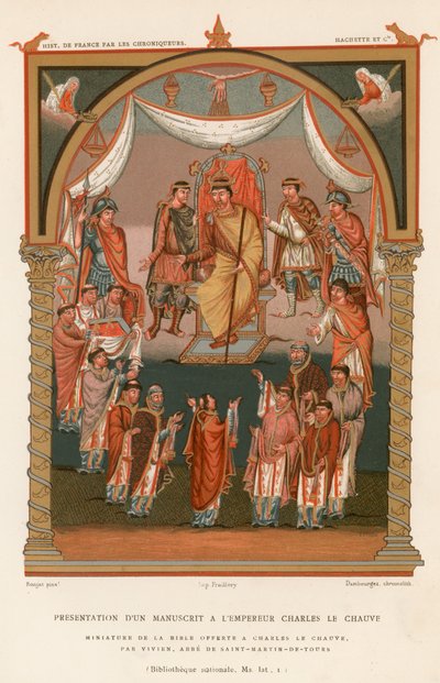 Übergabe eines Manuskripts an Kaiser Karl den Kahlen von French School