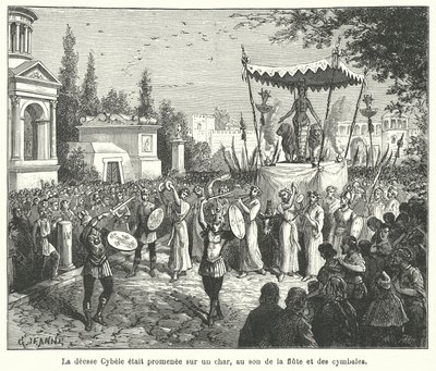 Prozession des Wagens der römischen Göttin Kybele, angeführt von Pfeifern und Zimbelspielern von French School