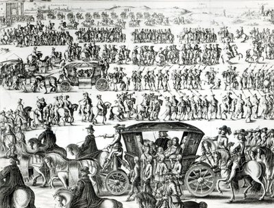 Prozession des Einzugs des jungen Königs Ludwig XIV. als Kind in die Stadt Paris am 18. August 1649 (Detail) von French School