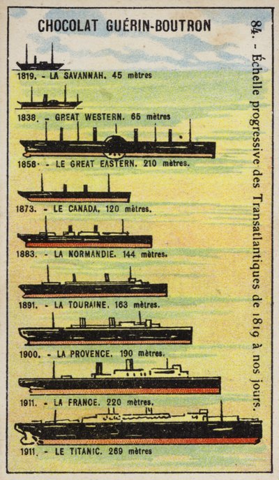 Progressive Vergrößerung der transatlantischen Schiffe von 1819 bis 1911 von French School