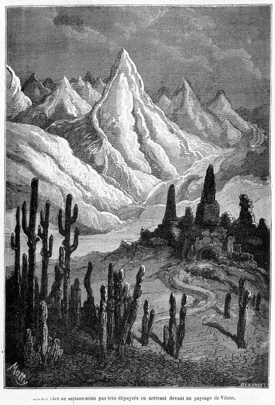 Imaginäre Projektion einer Landschaft der Venus - in „Die Länder des Himmels“ von Camille Flammarion, ed. Marpon & Flammarion, Paris von French School