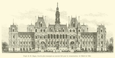 Projekt von M. Magne, eines der bemerkenswertesten im Wettbewerb für den Wiederaufbau des Hôtel de Ville von French School