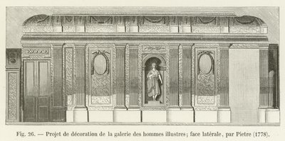 Dekorationsentwurf der Galerie der berühmten Männer, Seitenansicht, von Pietre, 1778 von French School
