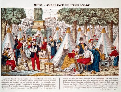 Preußischer Krieg: eine Ambulanz auf der Esplanade zur Behandlung der Verwundeten im Jahr 1870 in Metz (Gravur) von French School