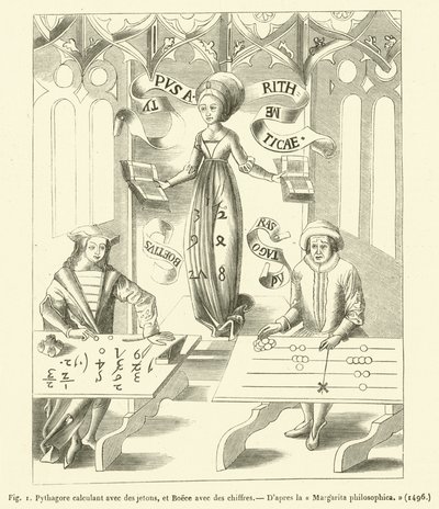 Pythagoras rechnet mit Spielsteinen, und Boethius mit Zahlen von French School