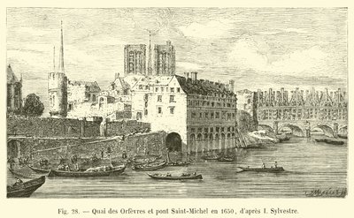 Quai des Orfèvres und Pont Saint-Michel im Jahr 1650, nach I. Sylvestre von French School