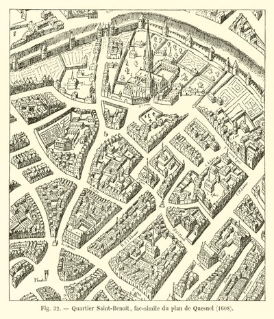 Viertel Saint-Benoit, Faksimile des Plans von Quesnel, 1608 von French School