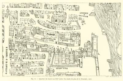 Viertel des Louvre im 16. Jahrhundert, Faksimile des Plans von O. Truschet, 1552 von French School