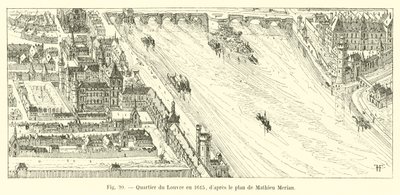 Viertel des Louvre, 1615, nach dem Plan von Mathieu Merian von French School