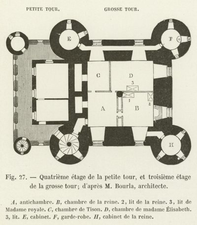 Viertes Stockwerk des kleinen Turms und drittes Stockwerk des großen Turms (nach M. Bourla, Architekt) von French School