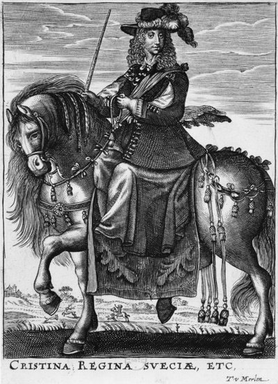 Königin Christina von Schweden (1626-89) zu Pferd von French School