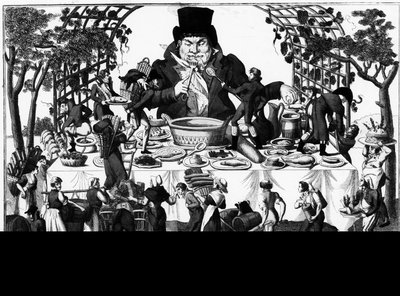 Rabelais: Gargantua mit seinem großen Baldachin, Kupferstich. von French School