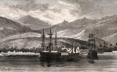 Rade de Taiti - Tahiti - Gravur in „La France illustree: geographie, histoire, administration statistique“ von V.A. Malt-Brown. 1884 von French School