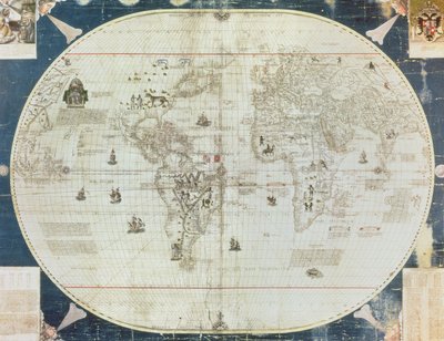 Weltkarte, entworfen von Sebastien Cabot (ca. 1476-1557), 1544 von French School
