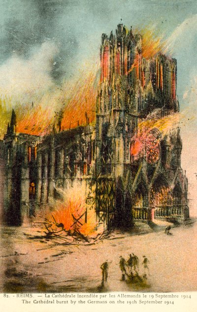 Reims, Kathedrale von den Deutschen am 19. September 1914 niedergebrannt von French School