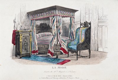 Renaissance-Stil-Interieur, überarbeitet und interpretiert im Geschmack der Napoleon-III-Ära, Gravur aus der Zeitschrift La Mode, Frankreich von French School