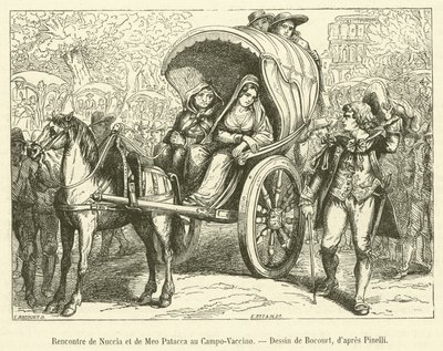 Begegnung von Nuccia und Meo Patacca auf dem Campo-Vaccino (Gravur) von French School