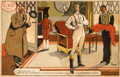 Reporter interviewt einen sich anziehenden Herrn (Chromolitho) von French School