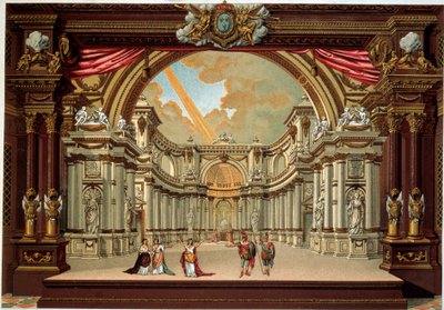 Darstellung eines Stücks von Jean Baptiste Poquelin, genannt Molière (1622-1673), im Theater des Schlosses von Versailles. Lithographie des 19. Jahrhunderts. Dekorative Künste, Paris von French School