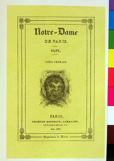 Reproduktion des Titelblatts der Erstausgabe von Notre-Dame de Paris von Victor Hugo (1802-85), veröffentlicht 1831 von French School