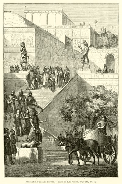 Restaurierung eines assyrischen Palastes (Gravur) von French School