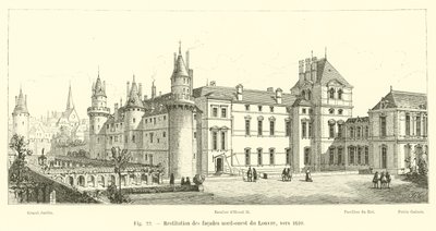 Rekonstruktion der Nordwestfassaden des Louvre, um 1610 von French School