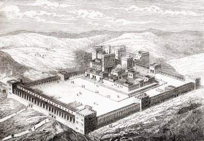 Wiederhergestellter Zweiter Tempel, der Salomos Tempel in Jerusalem ersetzte, aus Les Merveilles de la Science, veröffentlicht 1870 von French School