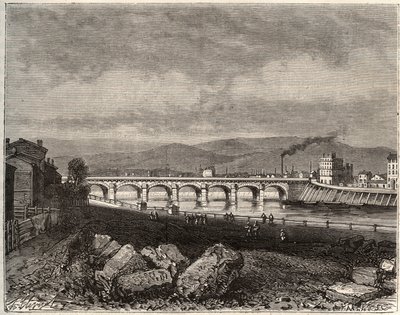 Roanne - Loire, in der Region Rhône-Alpes - Gravur in „La France illustrée: Geographie, Geschichte, statistische Verwaltung“ von V.-A. Malt-Brown. 1884 von French School