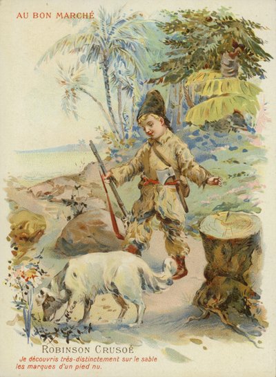 Robinson Crusoe mit Hund von French School