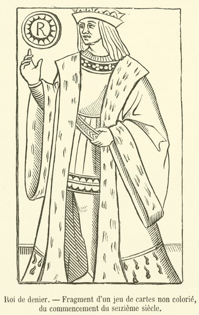 König der Münzen, Fragment eines unkolorierten Kartenspiels aus dem frühen 16. Jahrhundert von French School