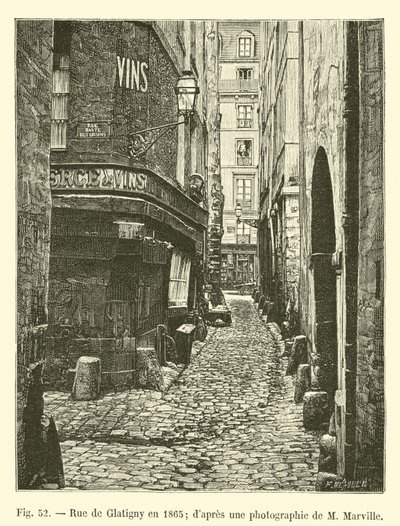 Rue de Glatigny im Jahr 1865, nach einer Fotografie von M. Marville von French School