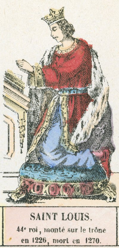 Heiliger Ludwig, 44. König, bestieg den Thron 1226, gestorben 1270 (kolorierte Gravur) von French School