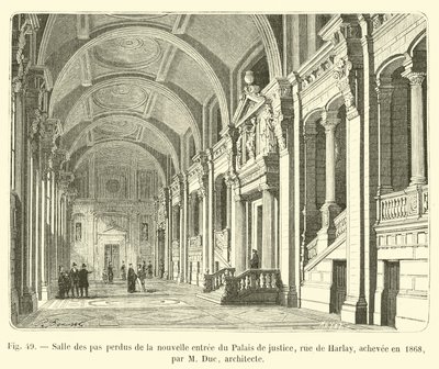 Saal der verlorenen Schritte des neuen Eingangs des Justizpalastes, Rue de Harlay, fertiggestellt im Jahr 1868, von M. Duc, Architekt von French School